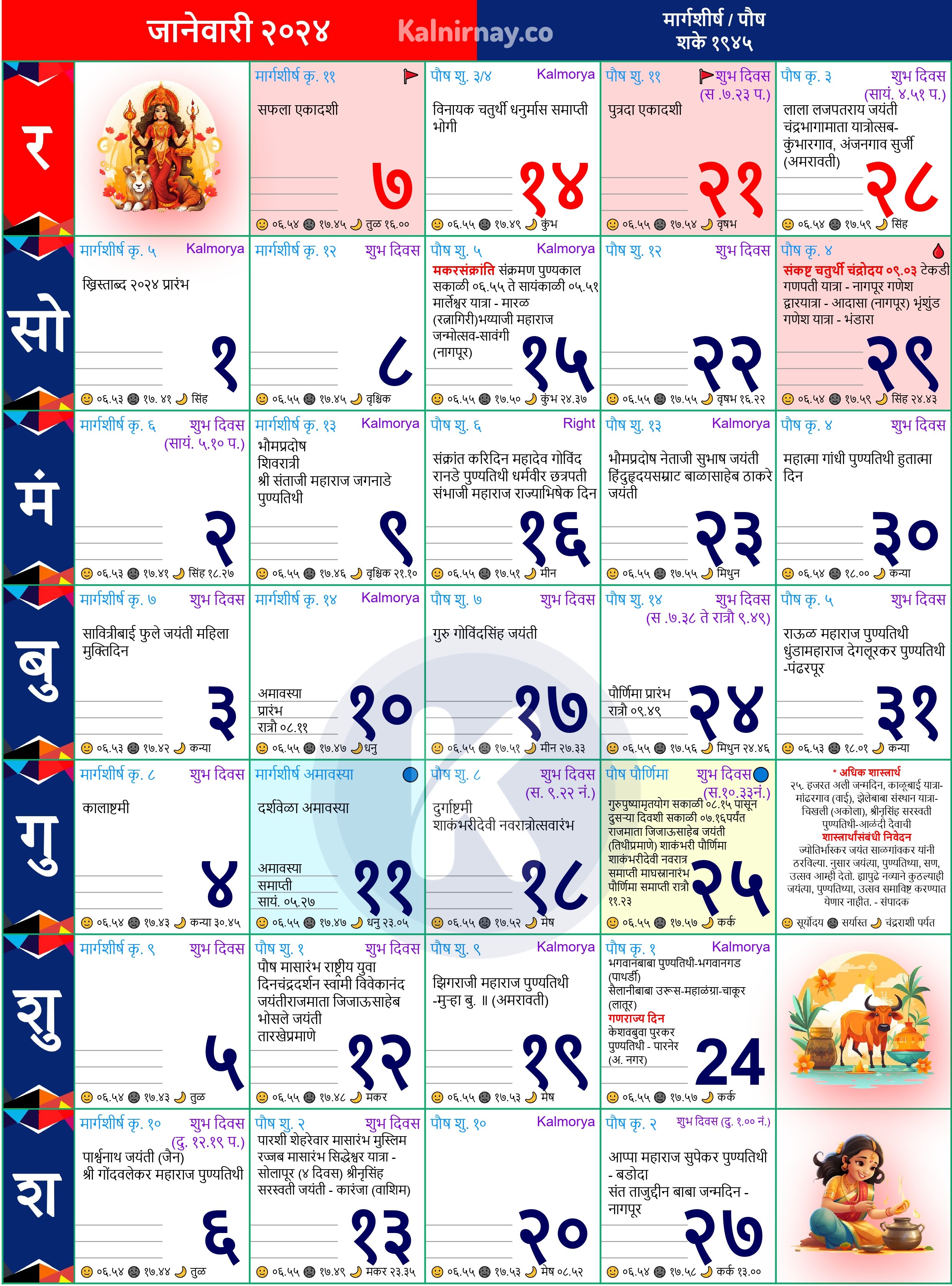 Kalnirnay January 2025 (Marathi Calendar)